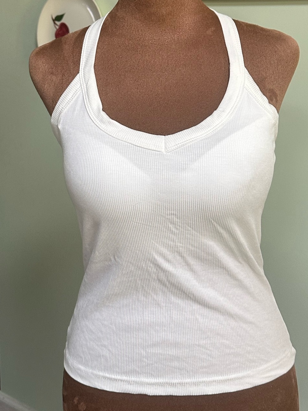 White Ribbed Racerback Tank Top Built-In Padded Bra Size Small